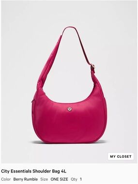 NWT lululemon City Essentials Shoulder Bag in Berry Rumble Pink 4L, moon shaped